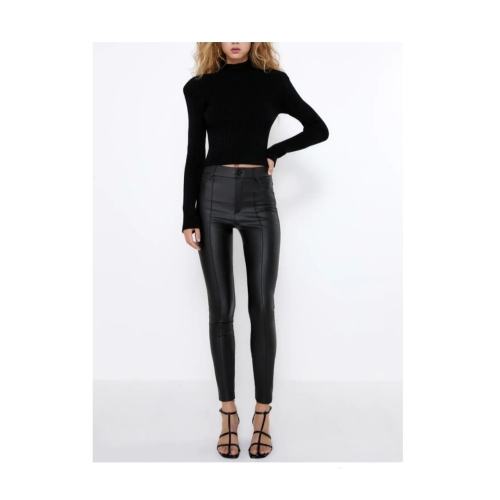 ZARA High Rise Black Vegan Faux Leather Legging Pant Size Small NEW NWT